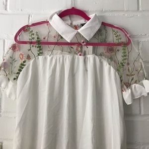 Embroidered floral collared shirt